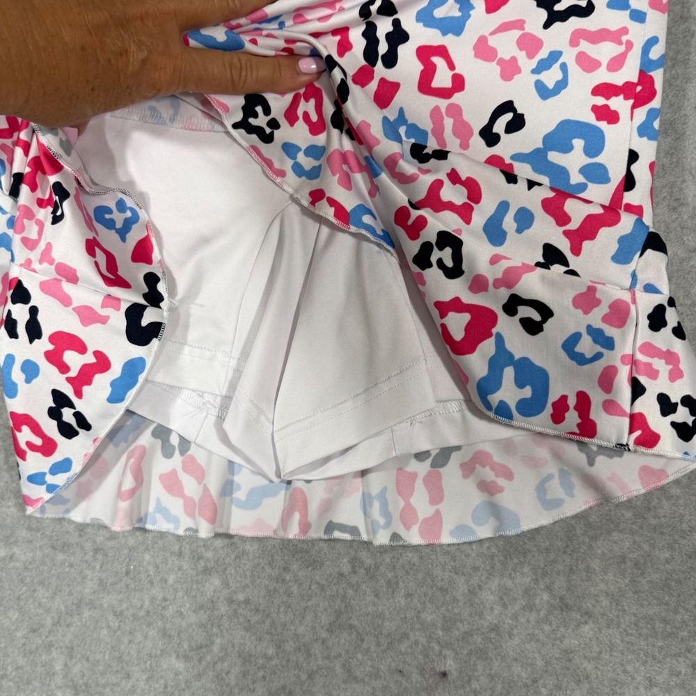 Golftini Big Bang Skort Women XXS White Pink Blue Leopard Print Ruffle Activewea - Picture 7 of 10